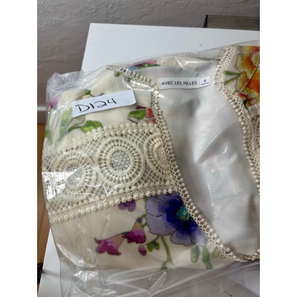 Avec Les Filles Floral Mini Dress 6 Cream Crochet  Balloon Sleeve Wedding Guest - Picture 15 of 16